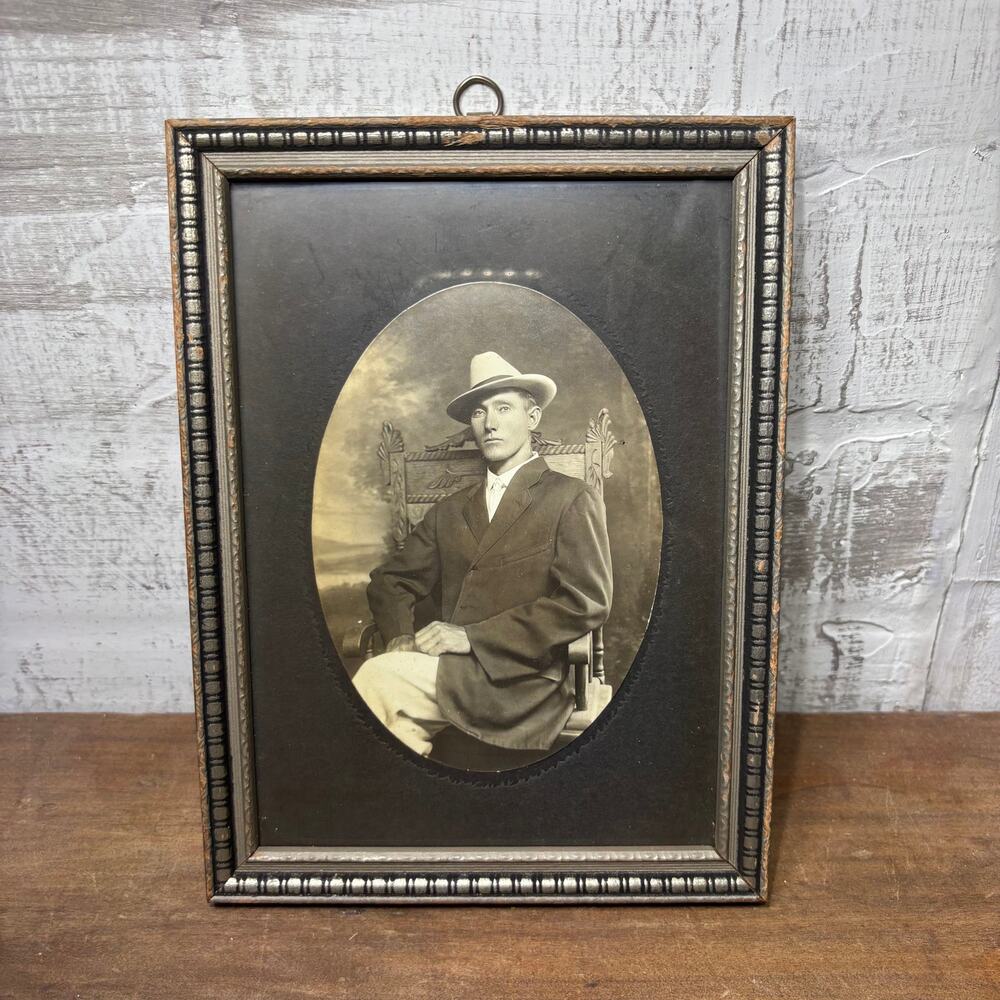 Antique Black and White Portrait in Wood Frame